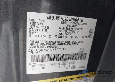 2017 Ford Expedition El Limited z USA, uszkodzony, nr VIN 1FMJK2AT2HEA70273